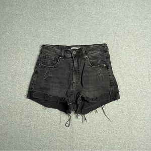 H&M Shorts Womens 4 Black Solid Distressed Denim Jean Casual Shortie Adult